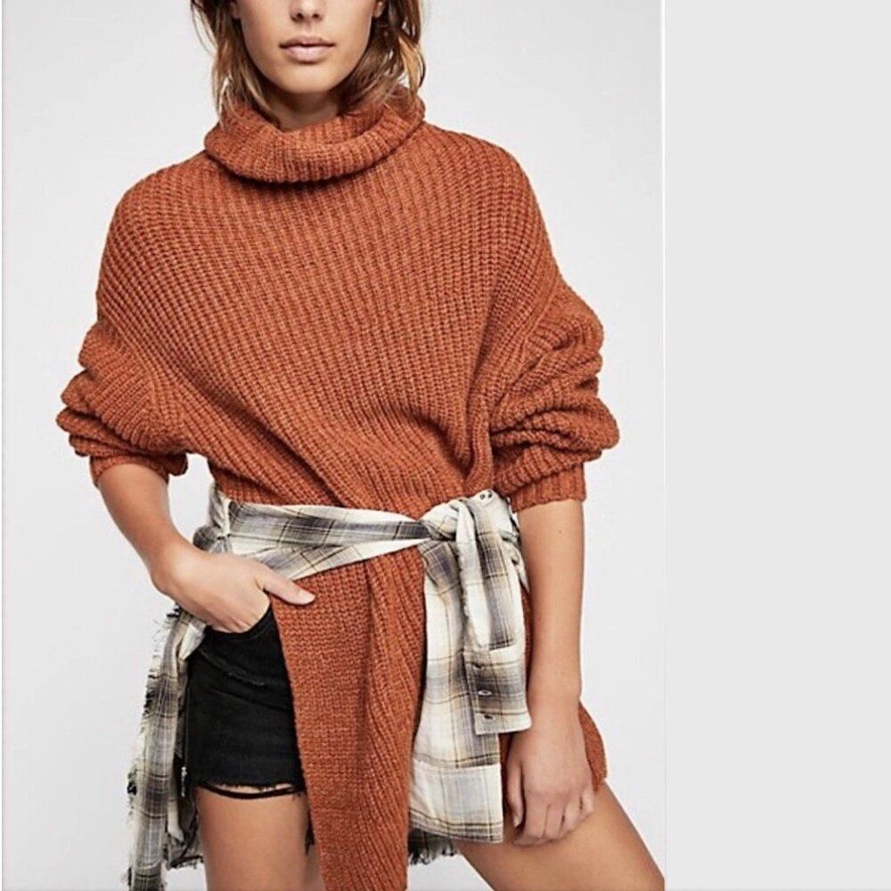 ✨FREE PEOPLE✨ 'Eleven' Turtleneck Tunic Sweater - [Medium, Rust]